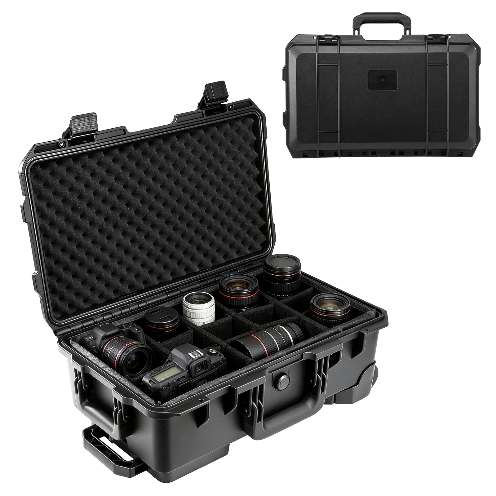 Photography Video Lighting Kit With Adjustable Tripod Stand - Professional Large Hard Rolling Camera Case,