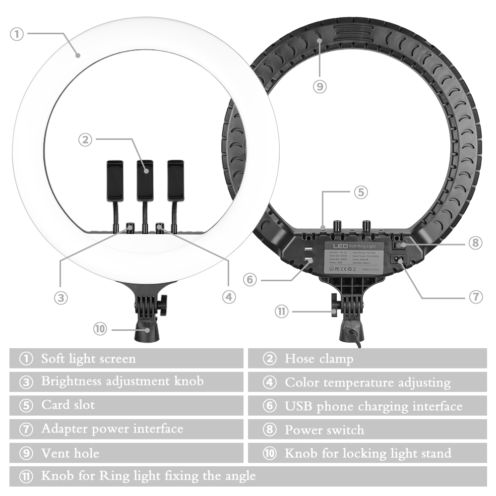 SH 18 Inch Knob Ring Light LED - Photography Lighting With Umbrella avis et prix